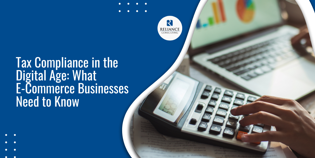 a person is holding a laptop and calculator with a text on the left side.